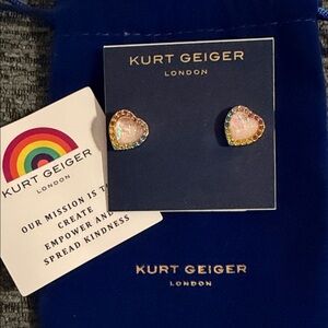 Kurt Geiger Kids Heart Earrings - Pink and Gold with Rainbow Accents
